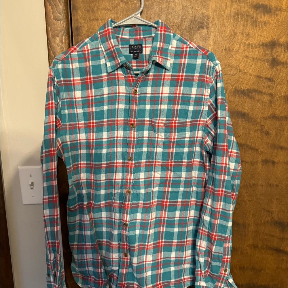 J. Crew Men's Plaid Shirt - Red and Teal